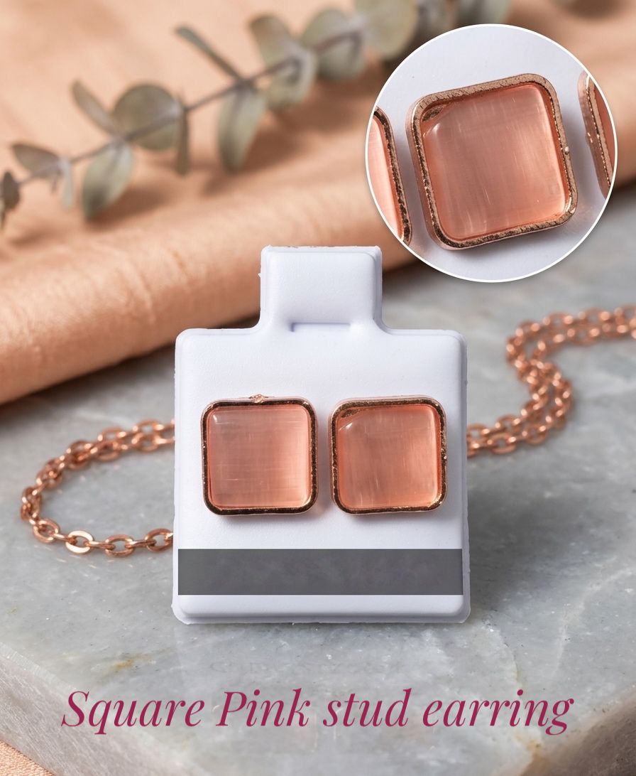 Shivena Jewellery Square Pink stud earring
