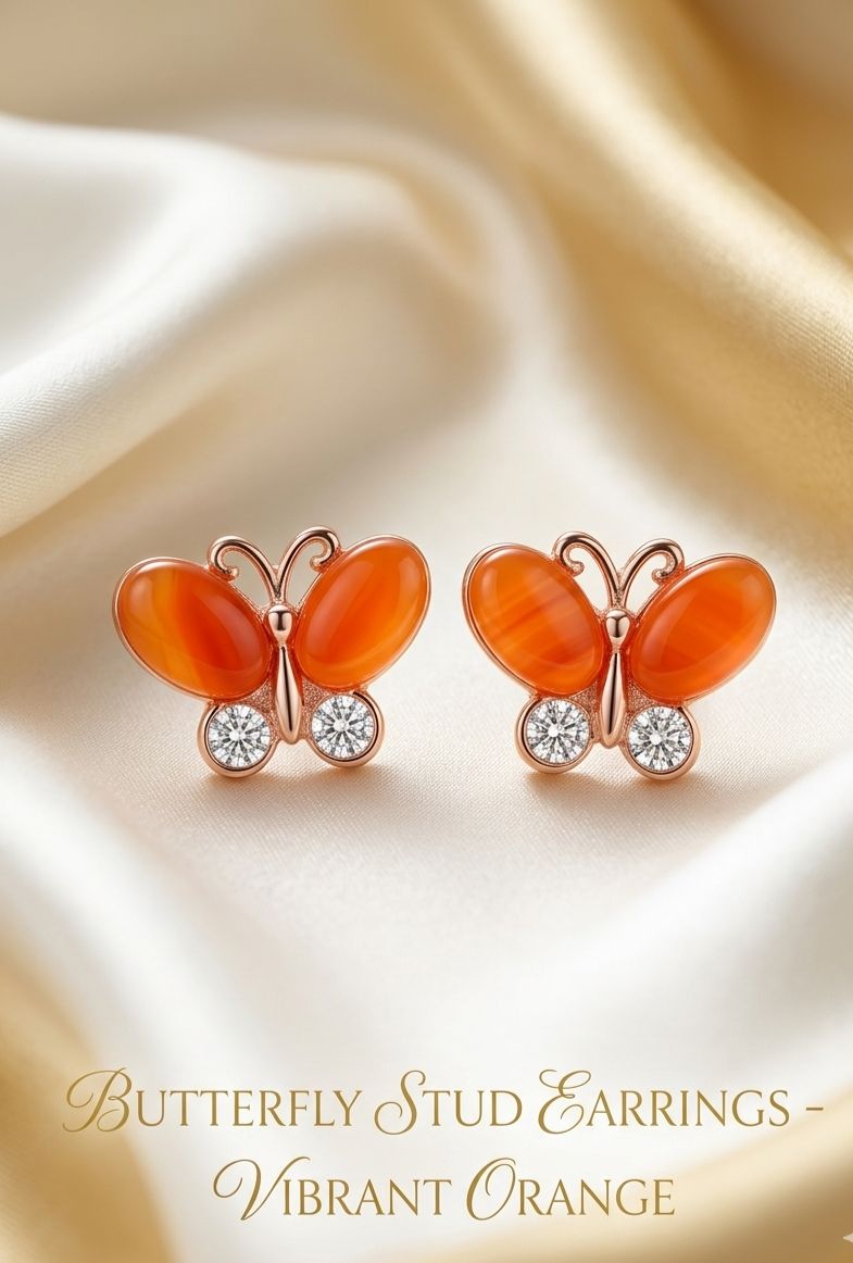 Shivena Jewellery BUTTERFLY STUD EARRINGS -VIBRANT ORANGE